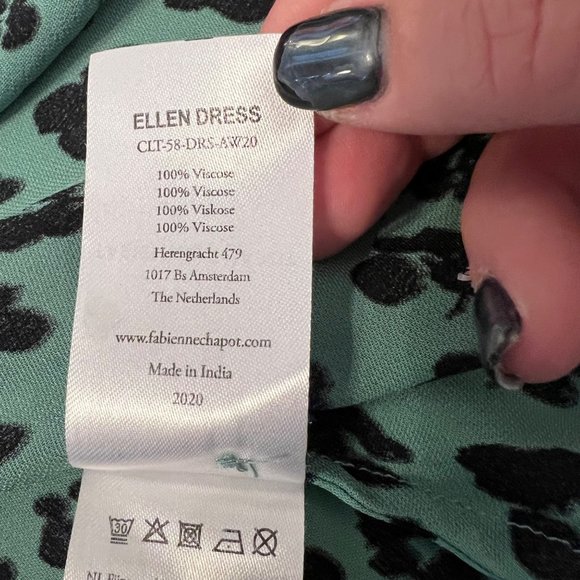 FABIENNE CHAPOT Anthro‎ Green Floral Tie Waist Viscose Shirt Dress Sz Large - Picture 7 of 11